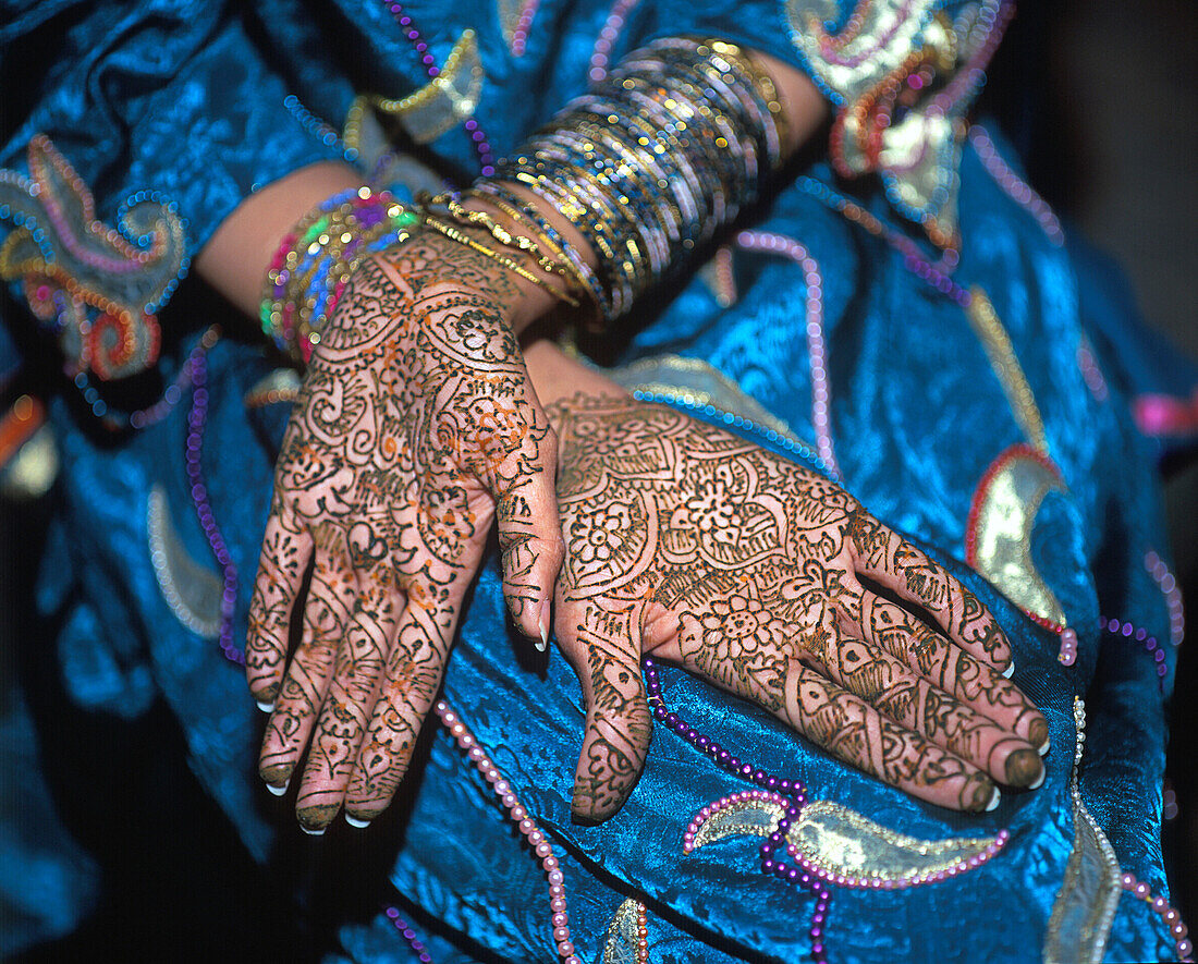 Woman's Hands Painted with Henna, Eid-Ul-Fitr Celebration, Lahore, Pakistan