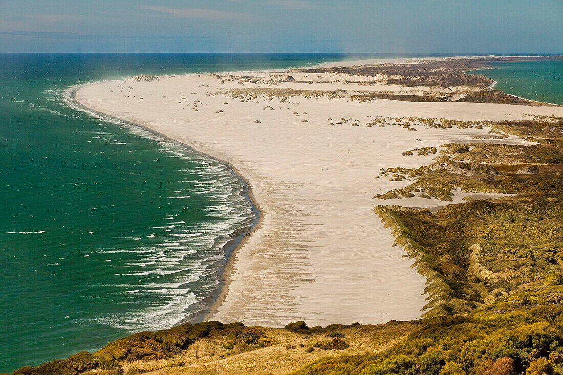 Farewell Spit from Puponga Farm Park track, beyond Collingwood and Wharariki beach, Golden Bay, New Zealand