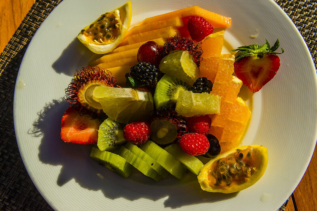 Fresh fruit plate, Tere Nui Restaurant, Four Seasons Resort Bora Bora, French Polynesia.