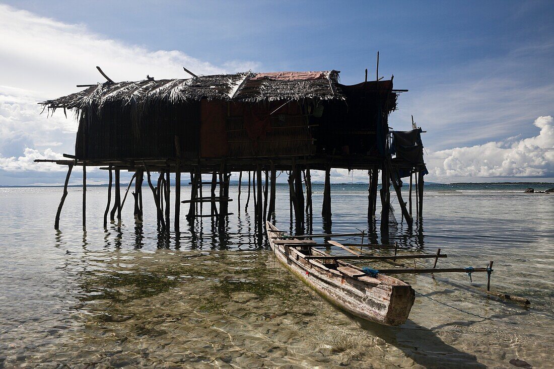 House on Stilts on Island near Sorong, Raja Ampat, West Papua, Indonesia