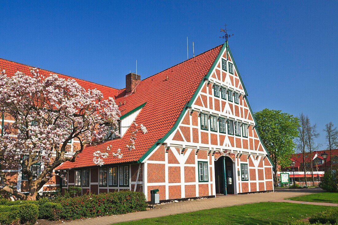 The scenic city hall of Jork, Lower Saxony, Germany, Europe