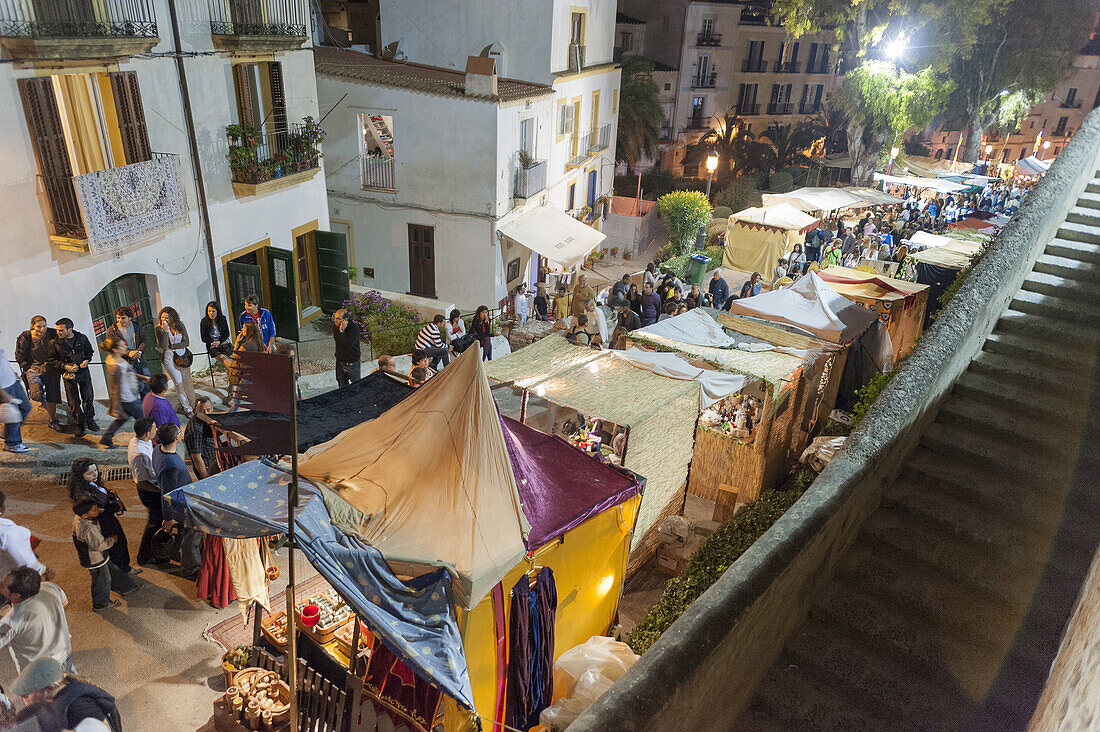 Medieval street market, Medieval Party, Dalt Vila, Old Town, Ibiza, Balearic Islands, Spain, Mediterranean, Europe.
