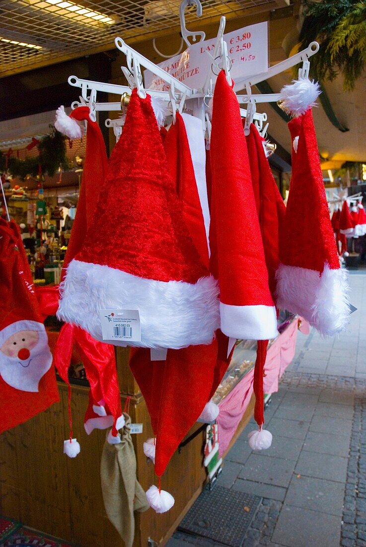 Christmas hats Marienplatz Christkindlmarkt Chrismas market Munich Bavaria Germany Europe