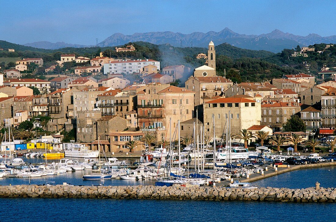 Waterfront and harbor of the city of Propriano on Corsica, France