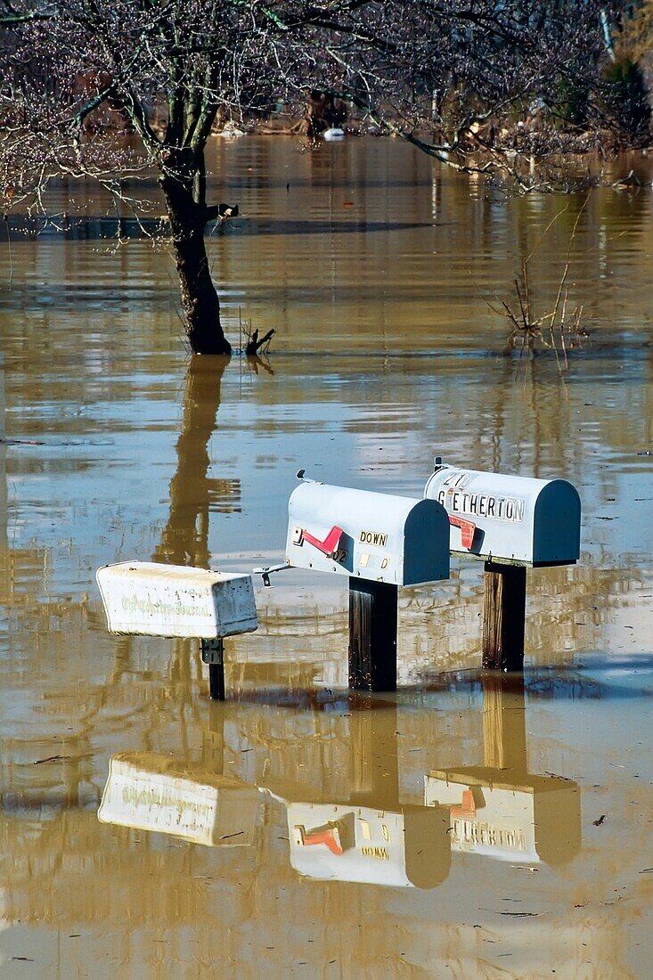 Mailboxes in flood waters