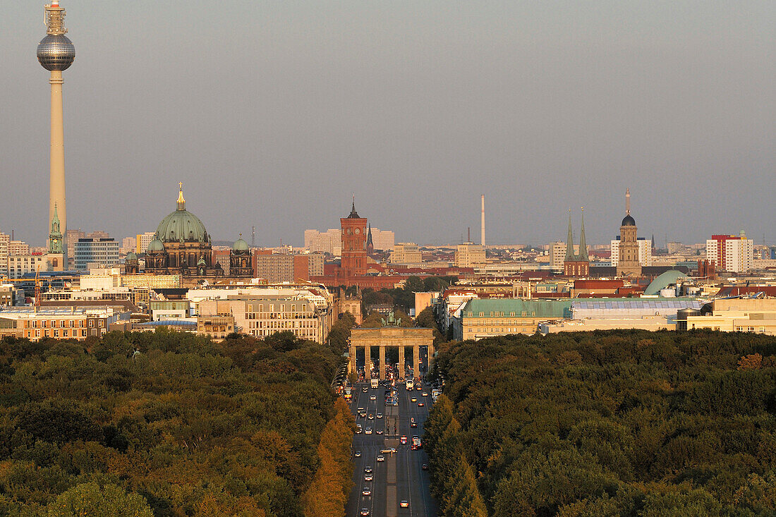 Berlin  Germany  View across the Tiergarten and Strasse des 17 Juni towards the Brandenburg Gate & Mitte