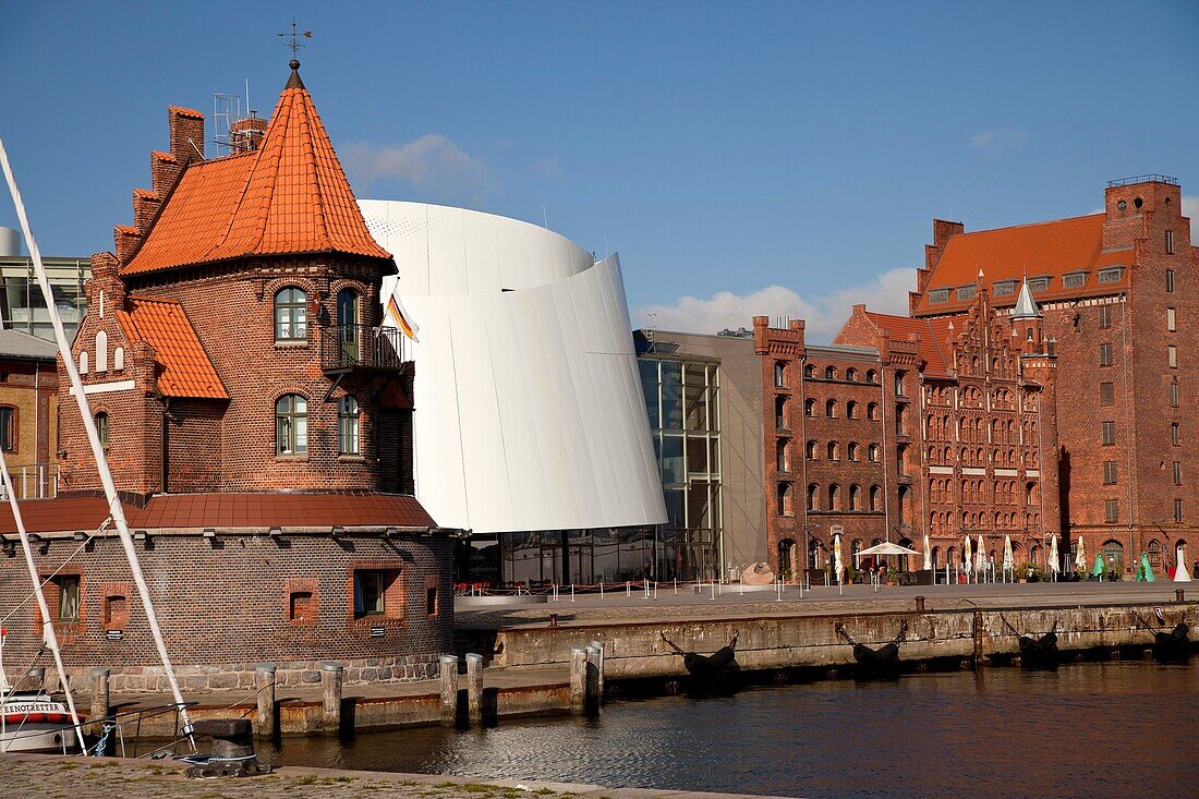 building of the Maritime pilots and Ozeaneum at the harbour of the Hanseatic City of Stralsund, Mecklenburg-Vorpommern, Germany