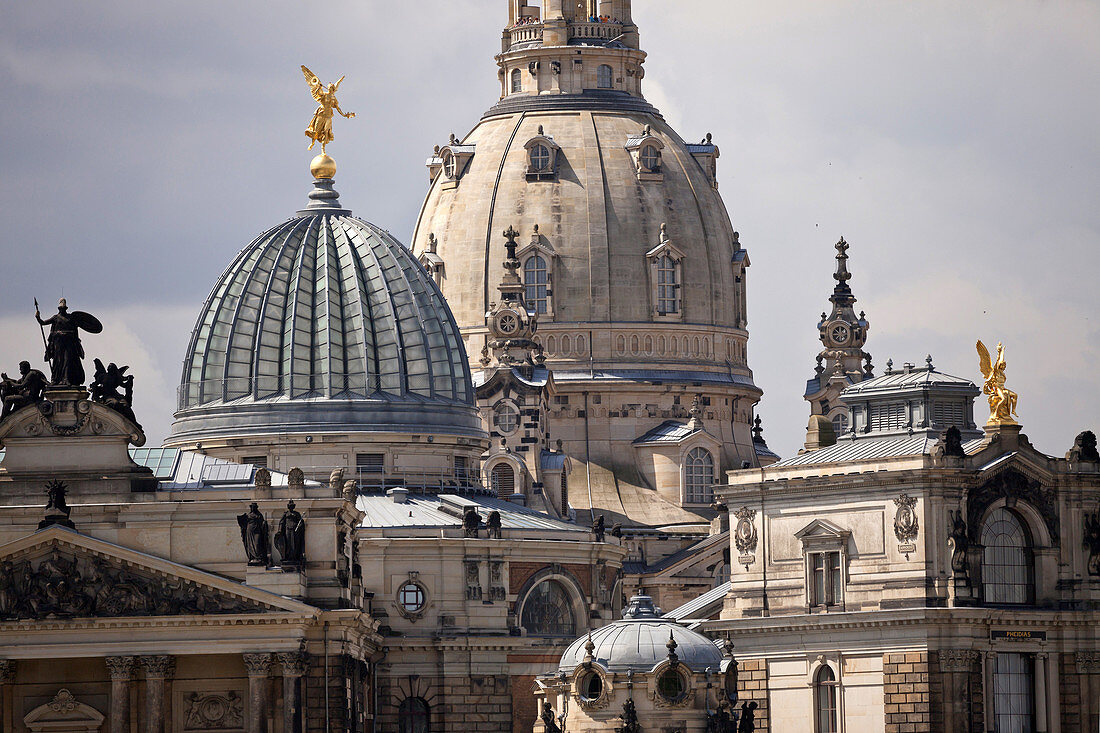 Church Frauenkirche and the Academy of Fine Arts in Dresden, Saxony, Germany, Europe.