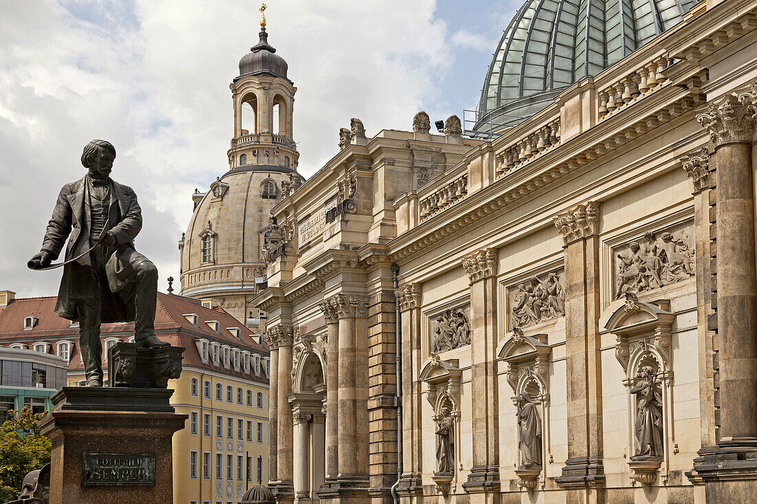 Gottfried Semper Monument and the Academy of Fine Arts in Dresden, Saxony, Germany, Europe.