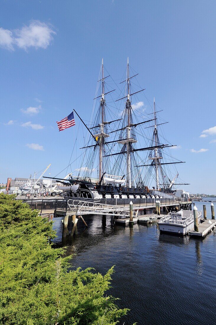 USS Constitution the oldest commissioned US Naval vessel docked at the Charlestown Navy Yard in historic Boston Massachusetts USA
