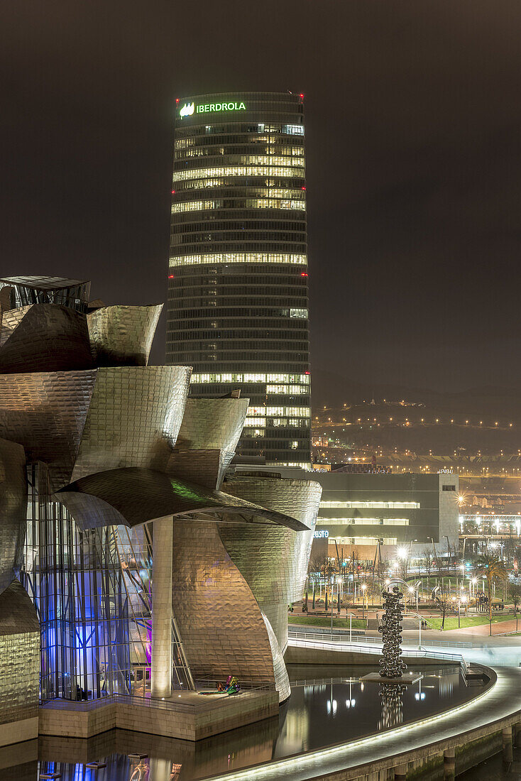Bilbao City by Night, Biscay, Basque Country, Spain.