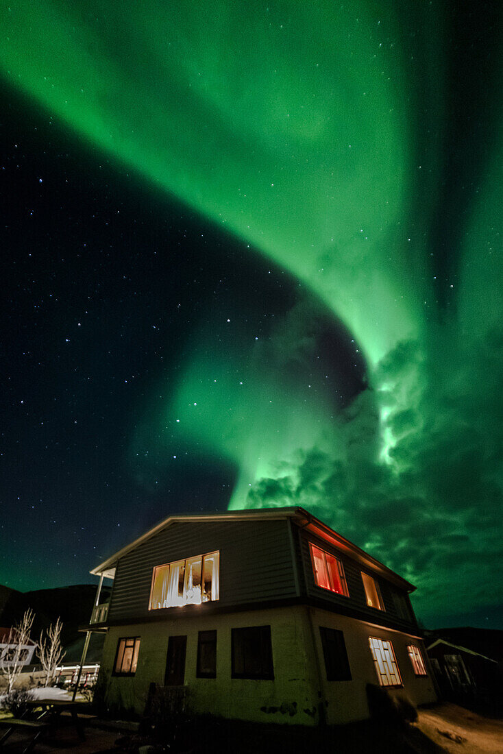 Aurora Borealis or northern Lights during winter at southern Iceland.