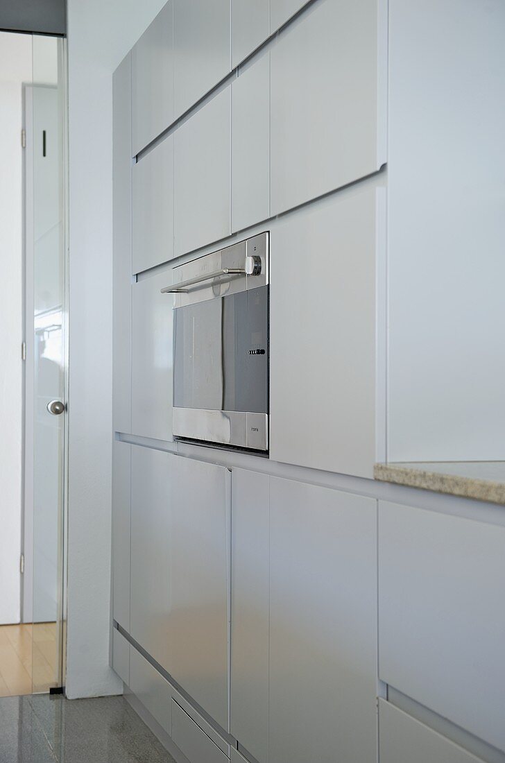 Integral oven in fitted units in modern kitchen