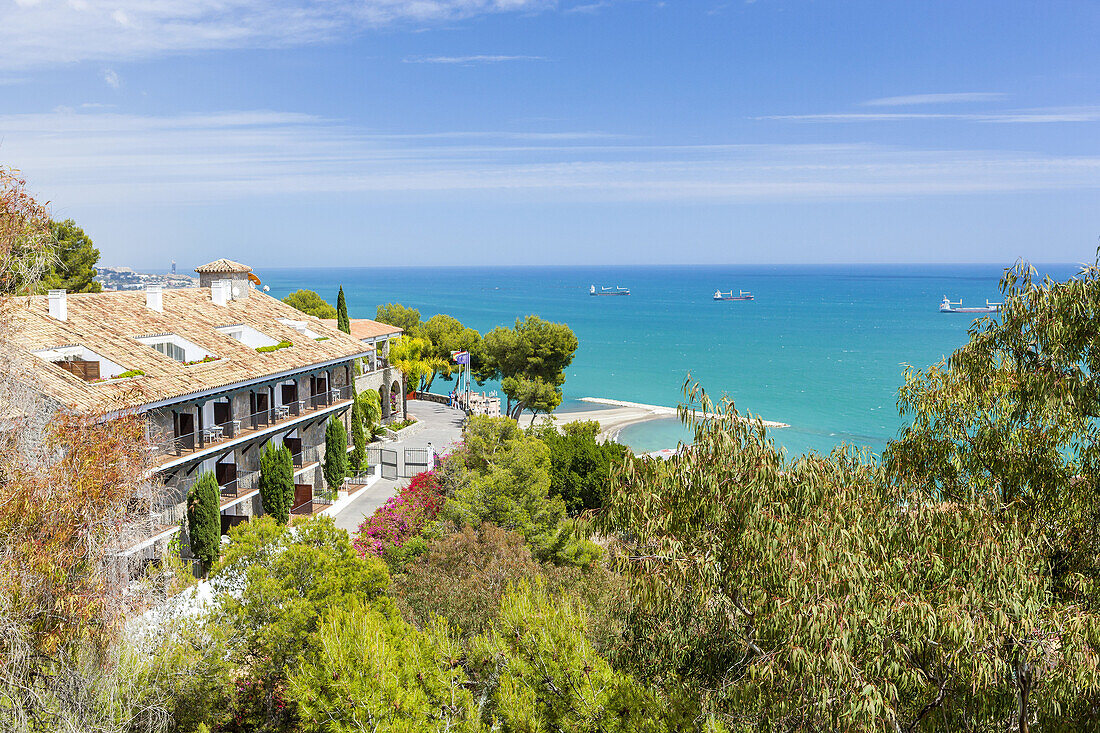 Parador de Málaga Gibralfaro from Castillo de Gibralfaro, Málaga, Costa del Sol, Andalusia, Spain, Europe.