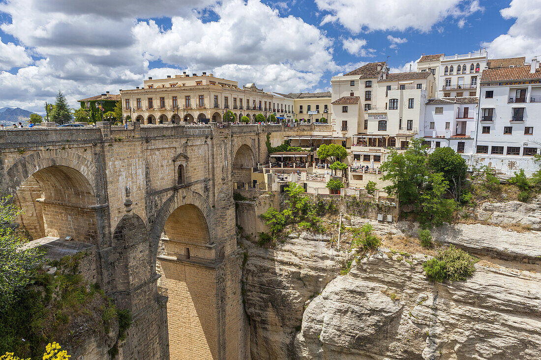 The Puente Nuevo bridge over Guadalevín River in El Tajo gorge, Ronda, Malaga province, Andalusia, Spain, Europe.