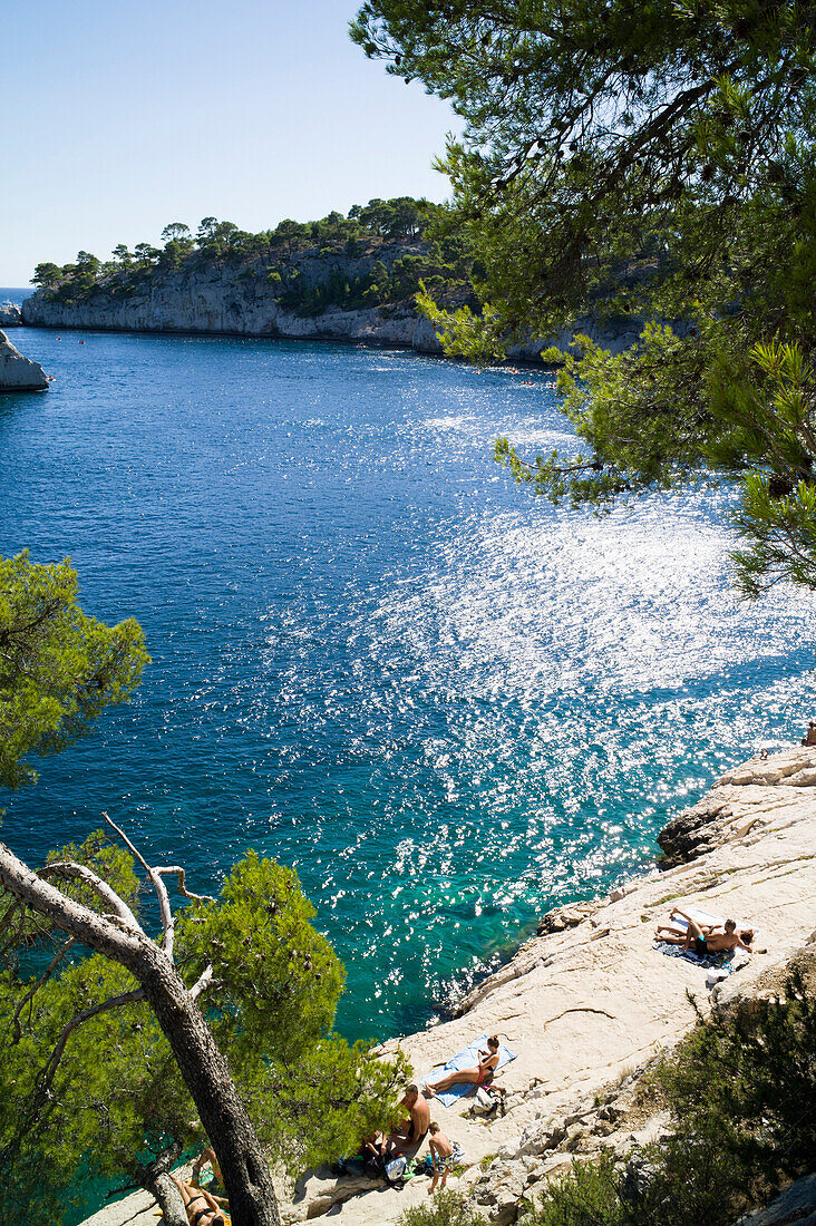 sunbathing in Calanque de Port Miou, Bouches-du-Rhone, France