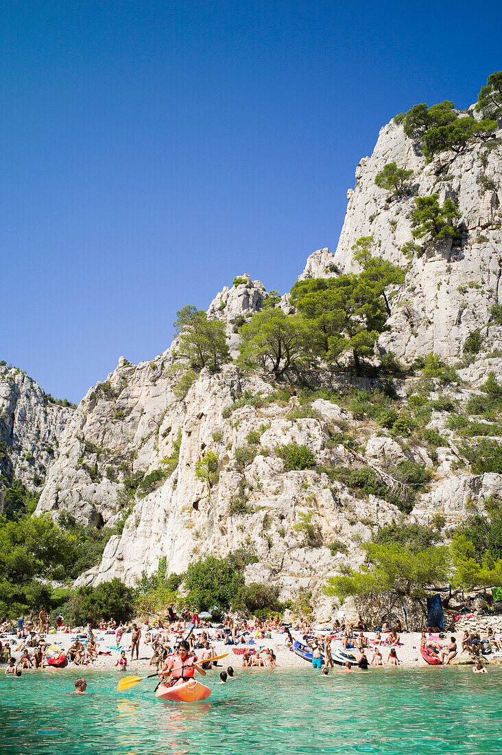 durch die Calanque d'En Vau kajakfahren, Bouches-du-Rhône, Frankreich