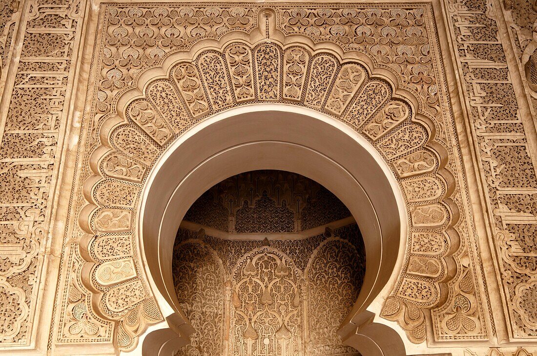 Arch detail at Ali Ben Youssef Medersa in Marrakech,Morocco