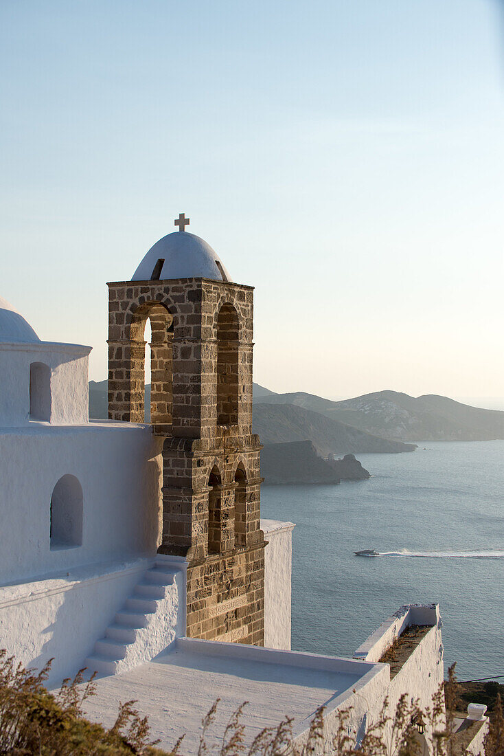 view at church at plaka on milos, one of the cyclades in greece