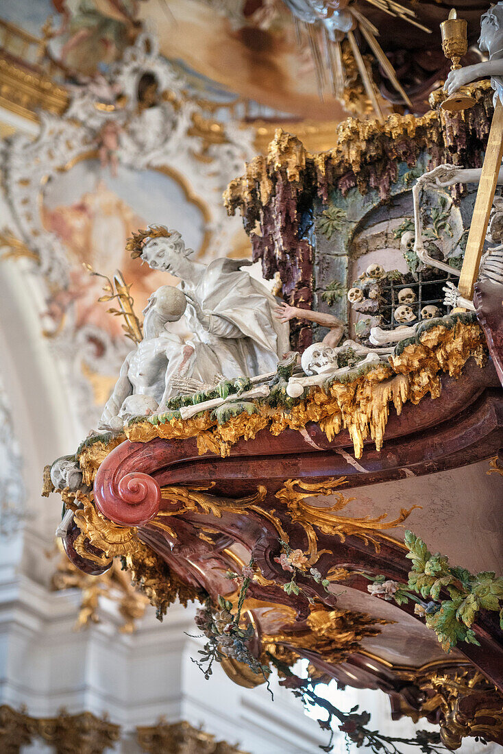 interior of Zwiefalten Monastry with baroque architecture and paintings, Swabian Alb, Baden-Wuerttemberg, Germany