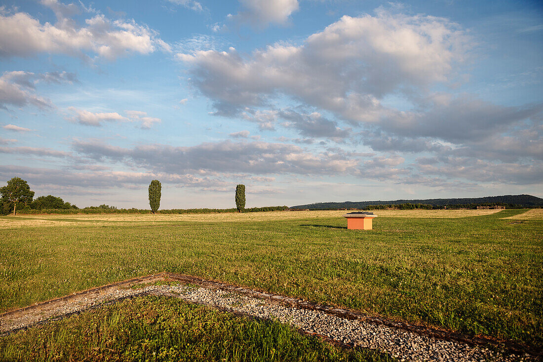 visualisation of former presence of Roman building, Limes (border wall of Roman Empire), Ostalb province, Swabian Alb, Baden-Wuerttemberg, Germany, UNESCO world heritage site