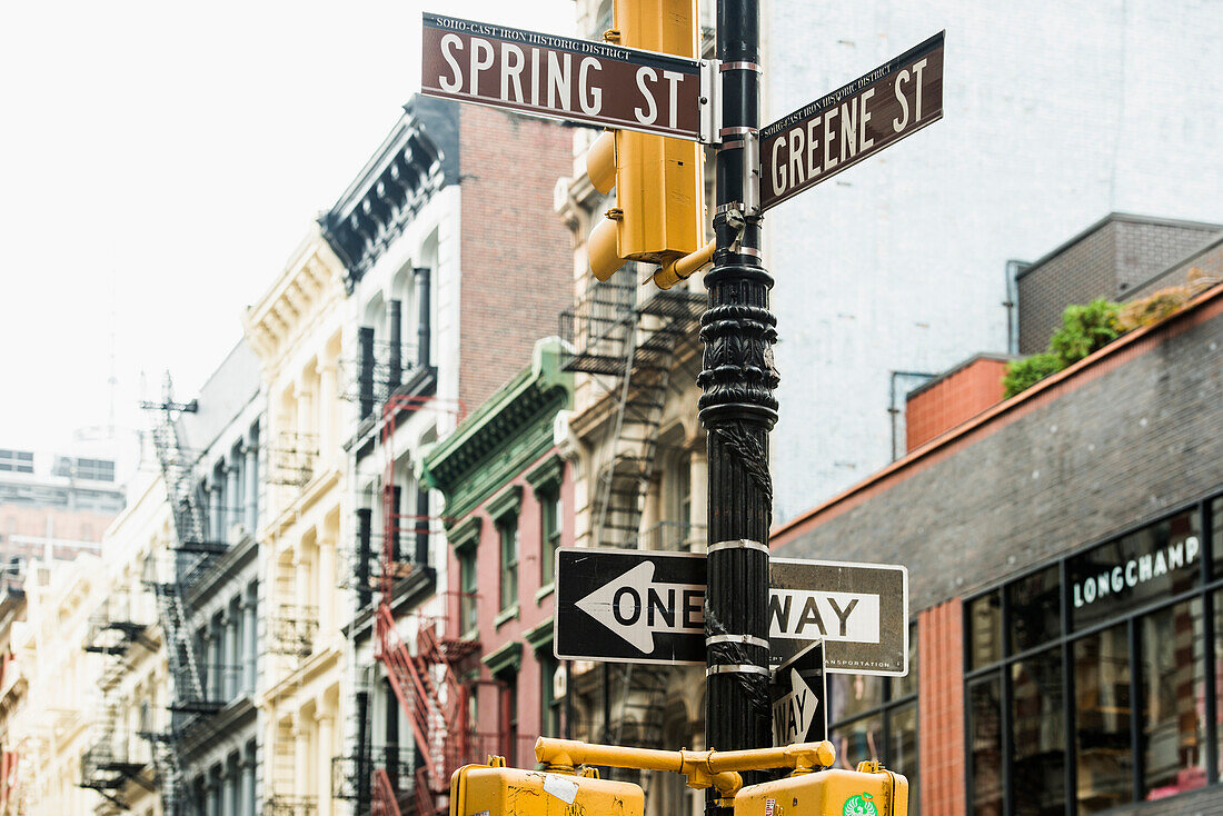 Road signs, Street signs in SoHo, Manhattan, New York, USA