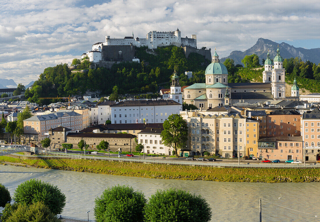 Fortress Hohesalzburg and town center of Kapuzinerberg, Salzach, Salzburg, Austria