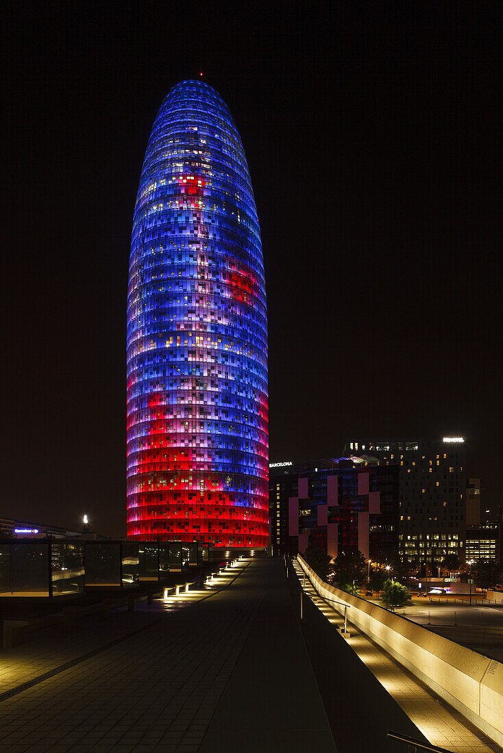 Torre Agbar, architect Jean Nouvel, modern architecture, LED-lightning, landmark, district 22@, Barcelona, Catalunya, Catalonia, Spain, Europa