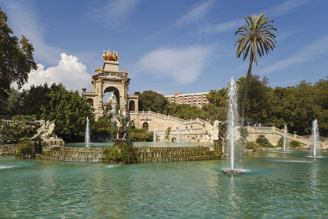 Cascada, monument with waterfall and fountains, Parc de la Ciutadella, city park, world exhibition 1888, Barcelona, Catalunya, Catalonia, Spain