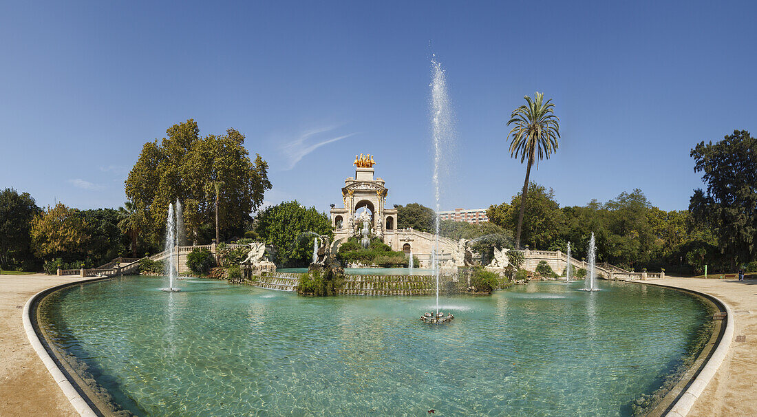 Cascada, Monument mir Wasserfall und Springbrunnen, Parc de la Ciutadella, Stadtpark, Weltausstellung 1888, Barcelona, Katalonien, Spanien, Europa