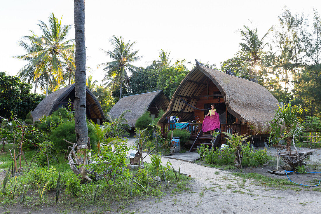 Huts of a vacation resort, Gili Lumbung, Gili Air, Lombok, Indonesia