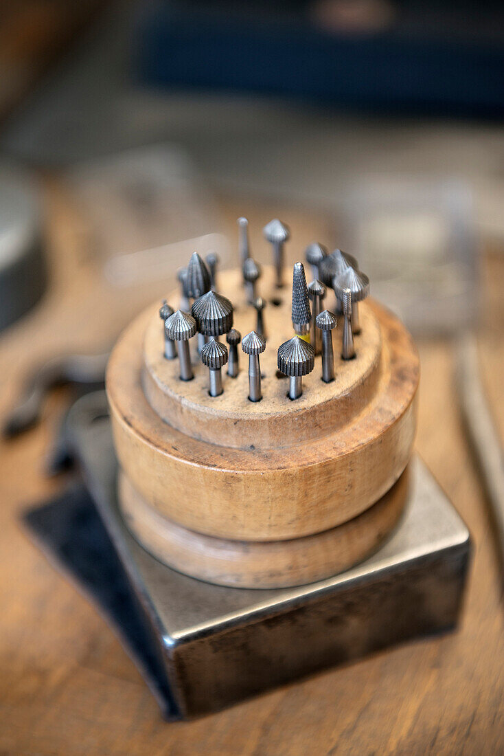 Tools in a Goldsmith's workshop, handicraft, Ueberlingen, Lake Constance, Baden-Wuerttemberg, Germany