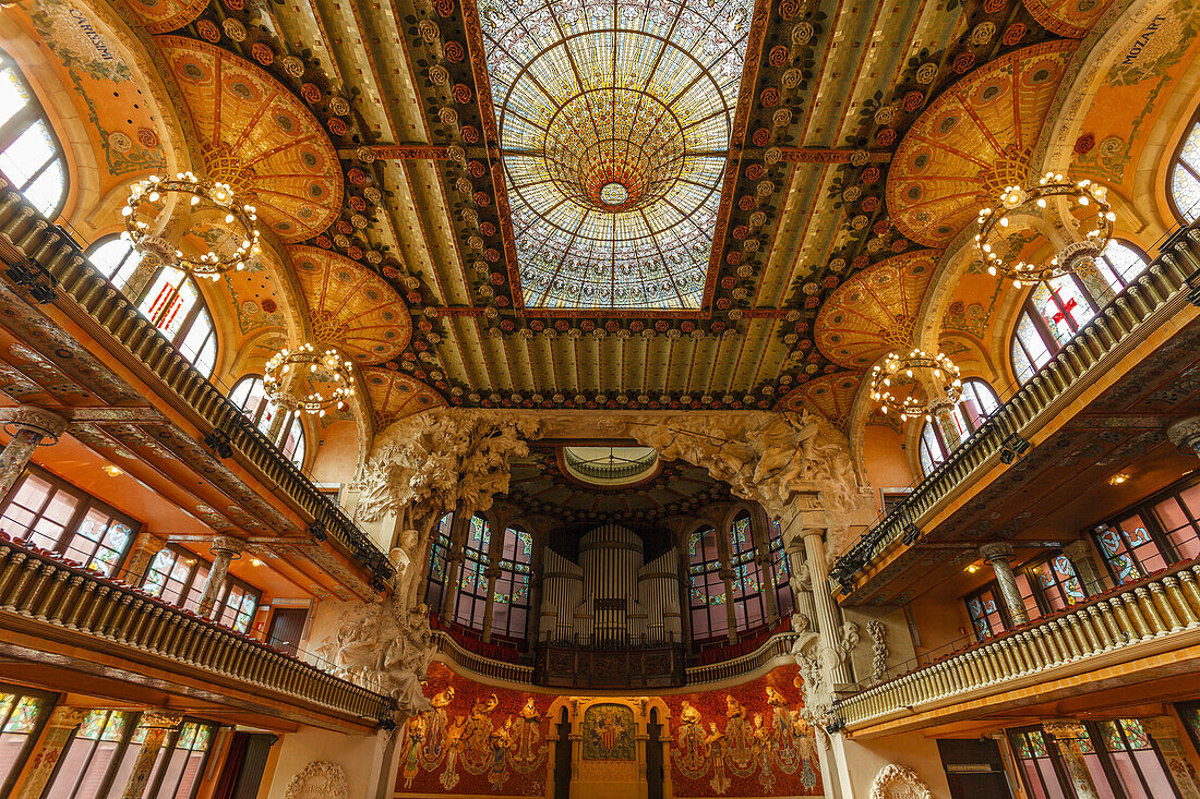 Palau de la Música Catalana, Musikpalast, Architekt Domenech i Montaner, UNESCO Welterbe, Modernismus, Jugendstil, St. Pere und La Ribera Stadtviertel, Barcelona, Katalonien, Spanien, Europa