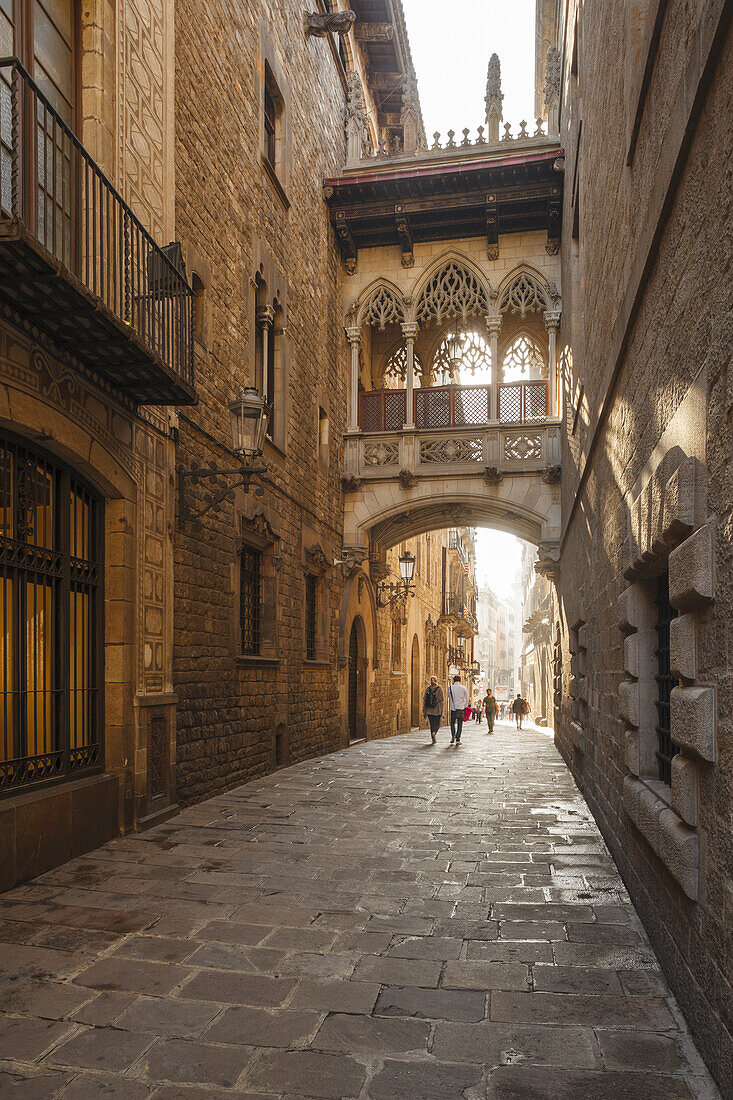 Carrer del Bibe, Brücke von 1928, Modernismus, Stadtviertel Barri Gotic, gothisches Viertel, Ciutat Vell, Altstadt, Barcelona, Katalonien, Spanien, Europa