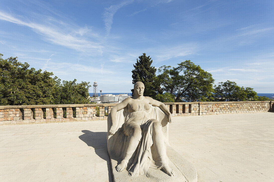 Skulptur Serenidad von Josep Clara, Placa de la Armada, Jardins de Miramar, Mirador Miramar, Montjuic, Barcelona, Katalonien, Spanien, Europa