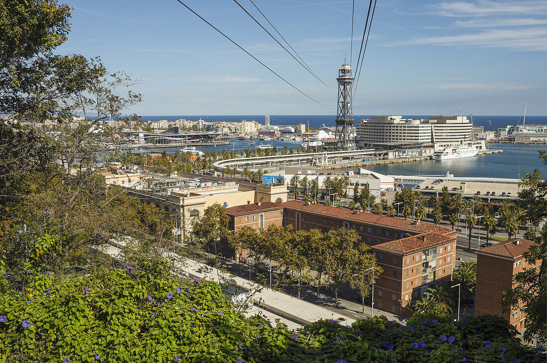 view across Port Vell, harbour with cruise ship and World Trade Center, Barcelona, Catalunya, Catalonia , Spain, Europe