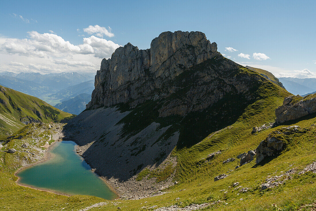 Lake Grubasee and Grubalackenspitze, Rofan mountains, Schwaz, Tyrol, Austria, Europe