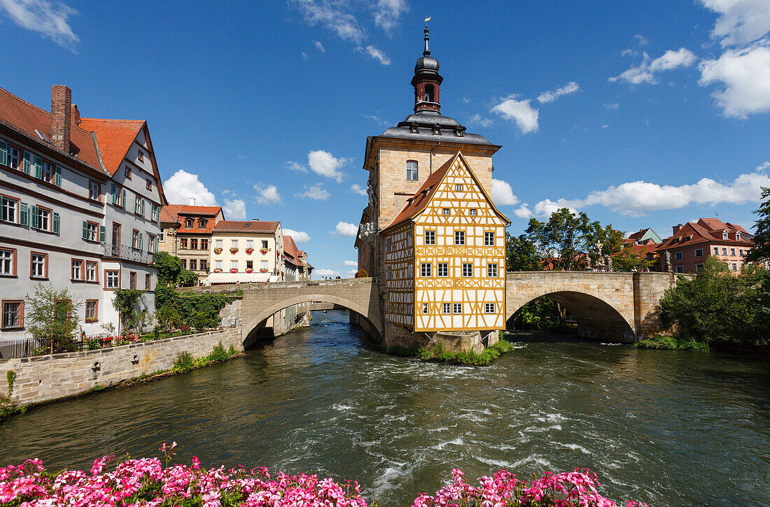 Altes Rathaus, Bamberg, 15. Jhd., historische Altstadt, UNESCO Welterbe, Regnitz, Fluß, Oberfranken, Bayern, Deutschland, Europa