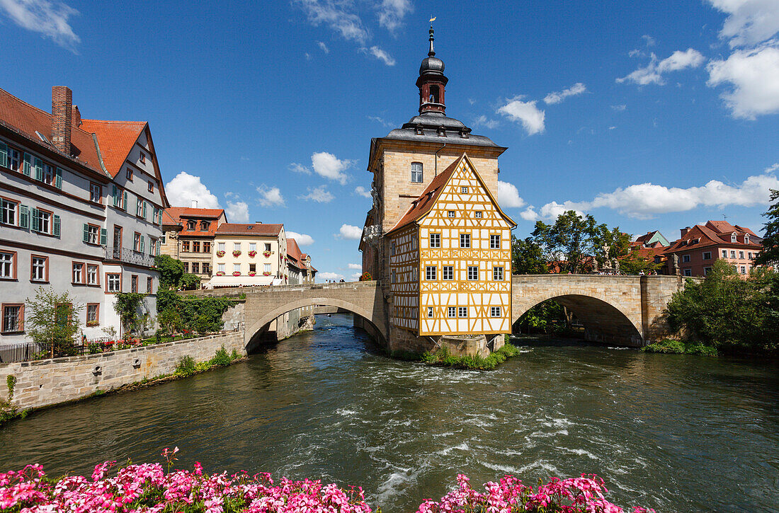 City Hall in Bamberg, 15th century, historic city center, UNESCO world heritage site, Regnitz river, Upper Franconia, Bavaria, Germany, Europe