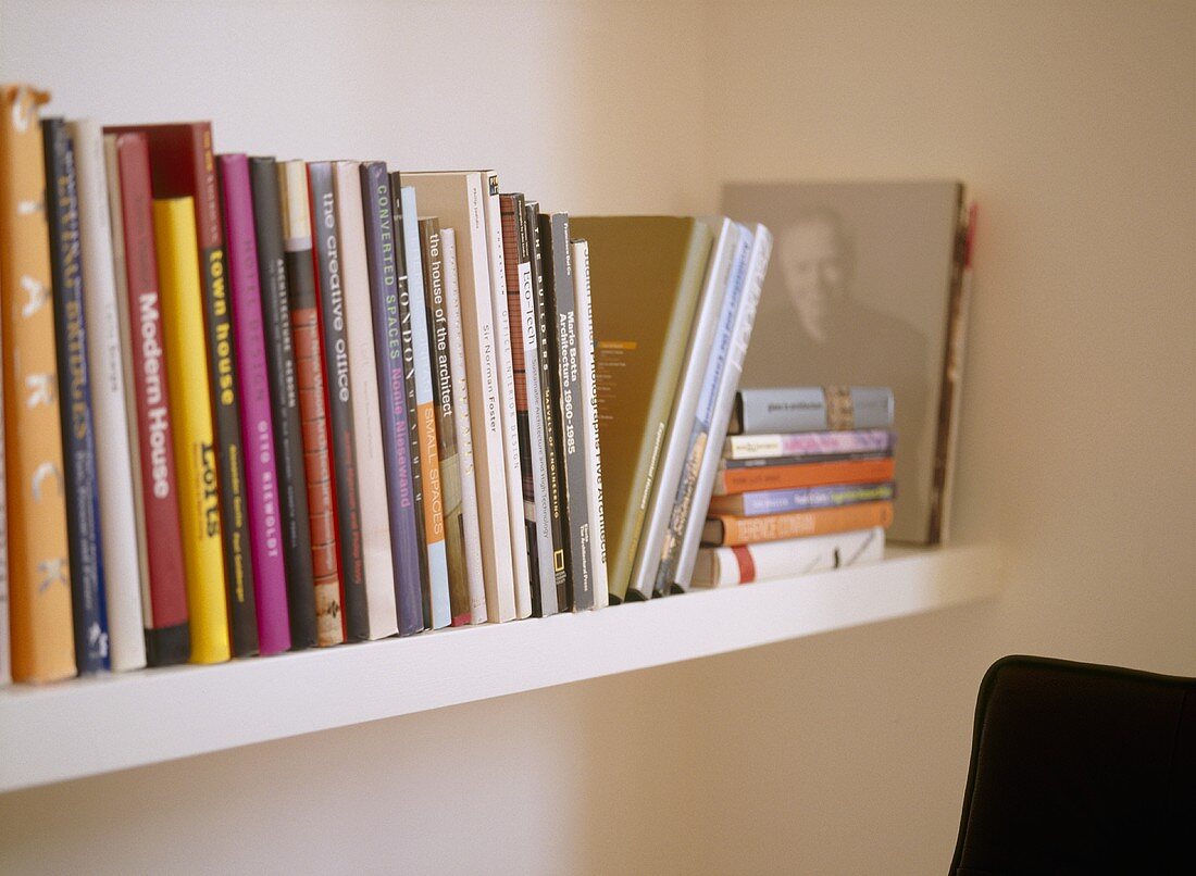 A detail of a book shelf,