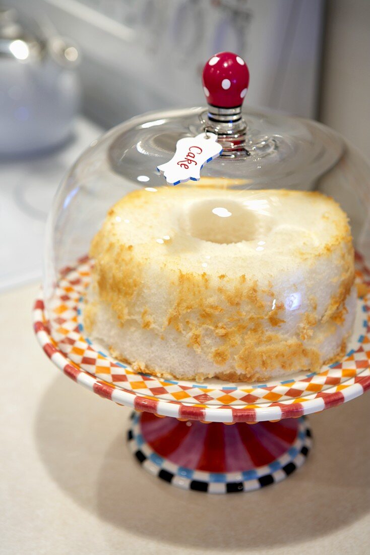 Whole Angel Food Cake in a Covered Cake Dish