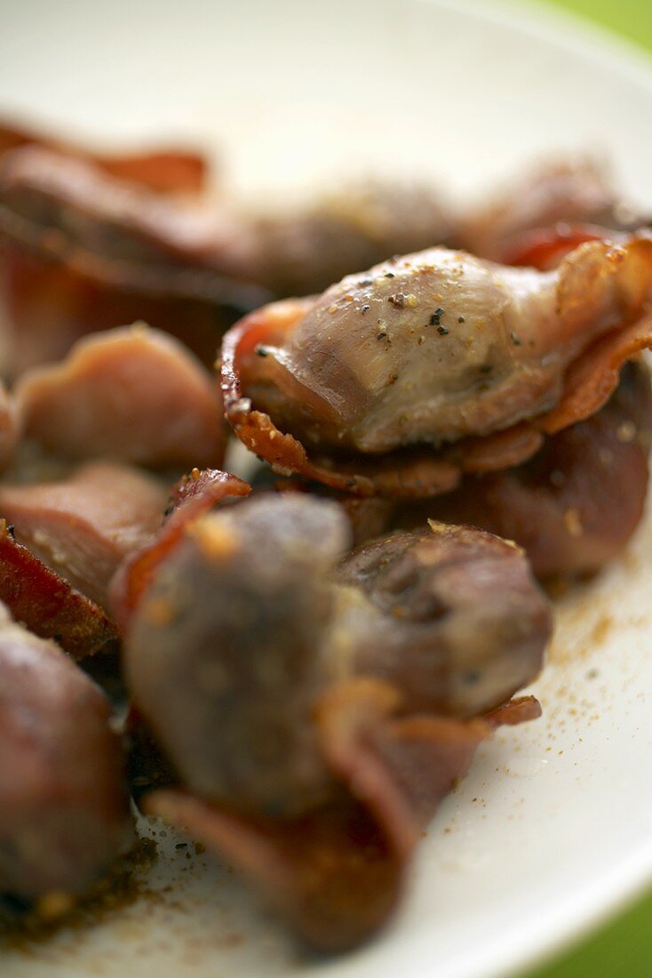Baked Bacon Wrapped Chicken Gizzards, Close Up