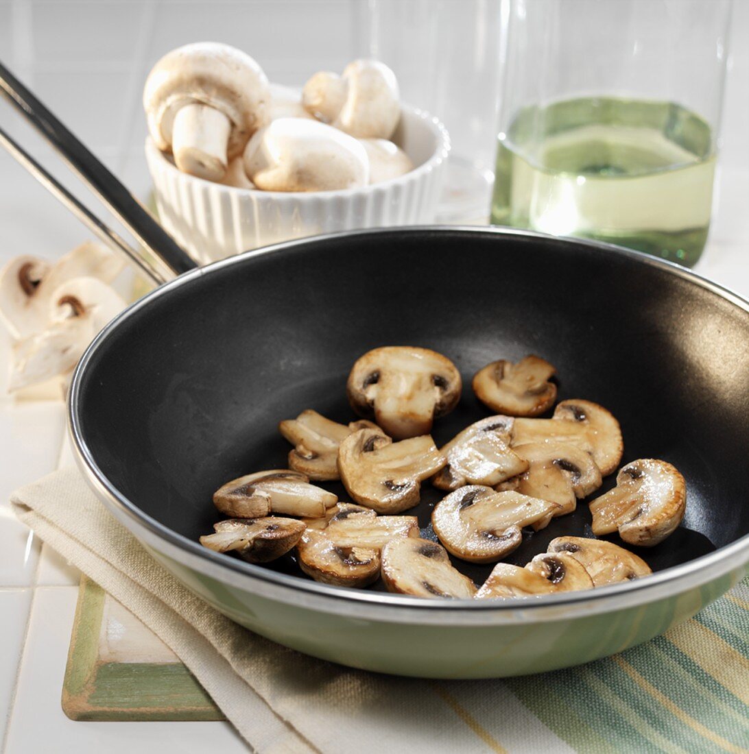 Sauteed Mushrooms in a Frying Pan