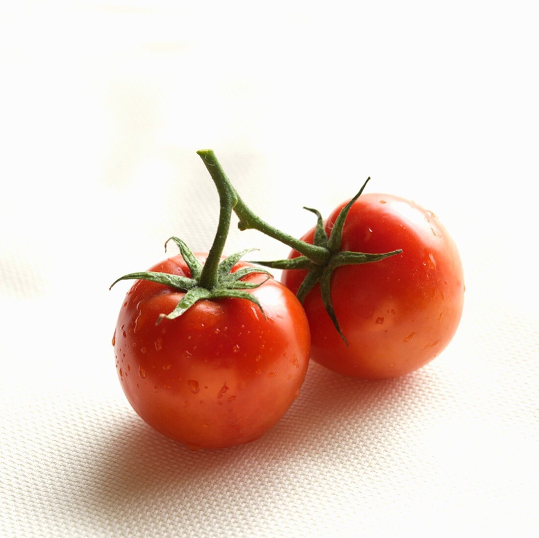 Two Red Tomatoes Connected at the Stem