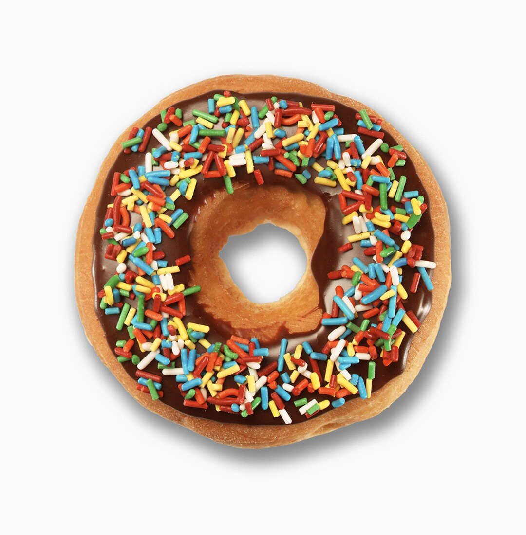 Donut with Chocolate Icing and Colored Sprinkles