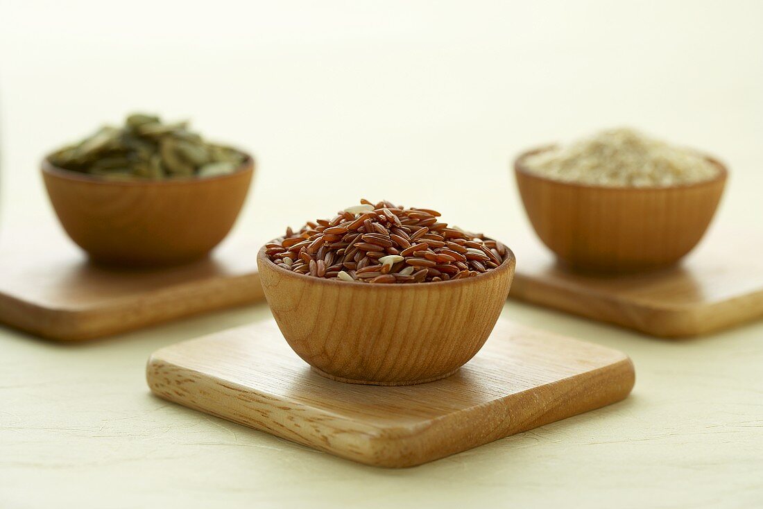 Small Wooden Bowl of Red Himalayan Rice