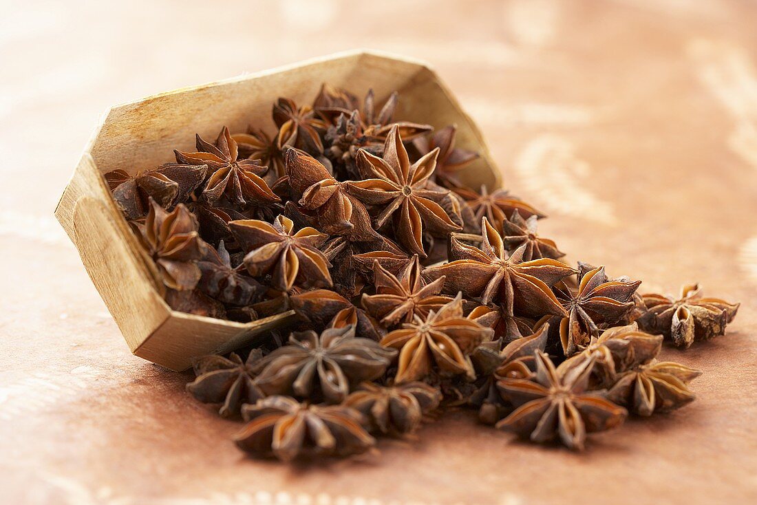 Wooden Container Tipped Spilling Star Anise