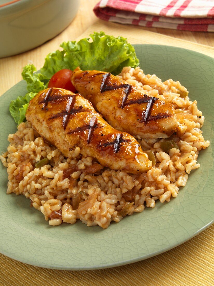 Grilled Chicken Tenders Over Spanish Rice