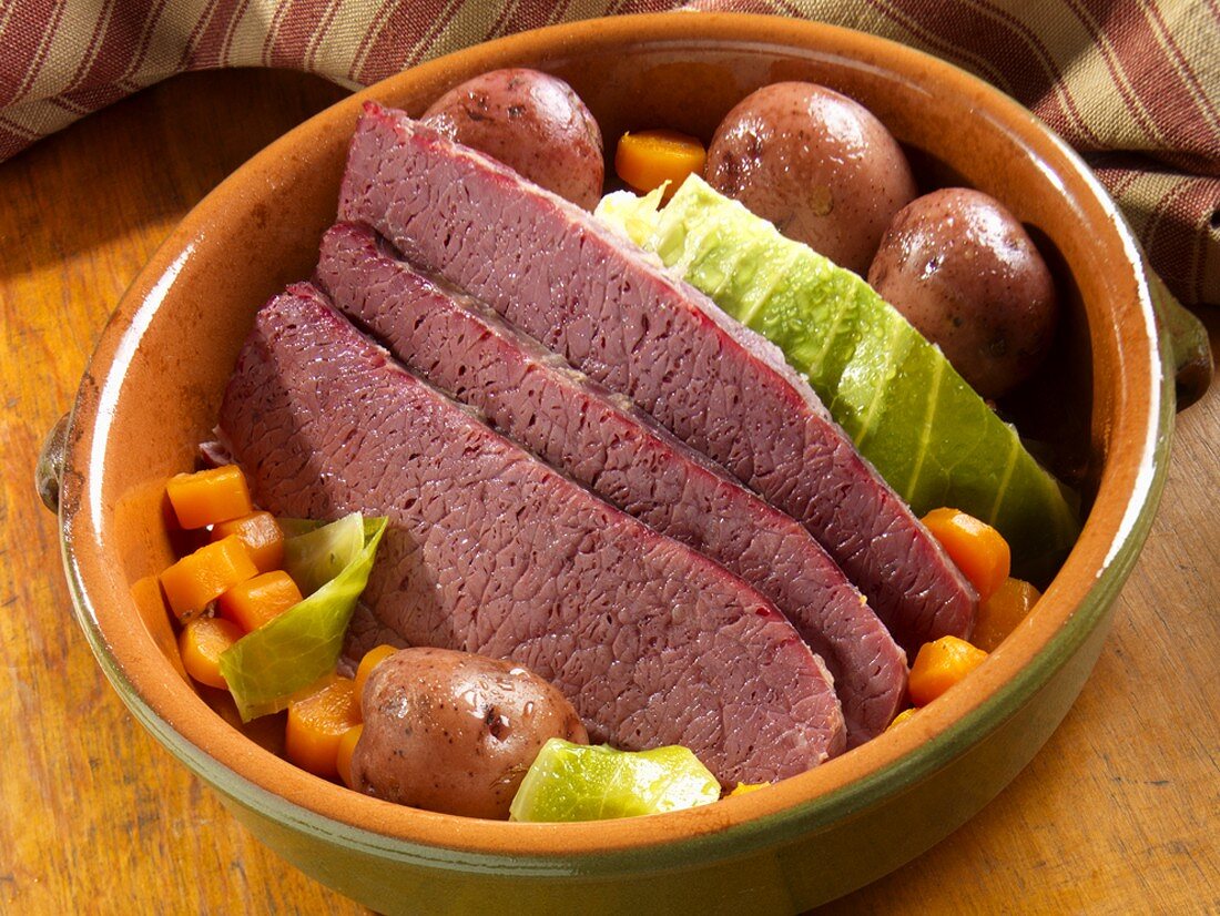 Corned Beef with Boiled Cabbage, Potatoes and Carrots