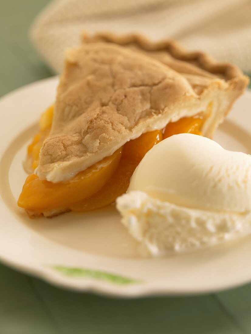 Peach Pie with a Scoop of Vanilla Ice Cream